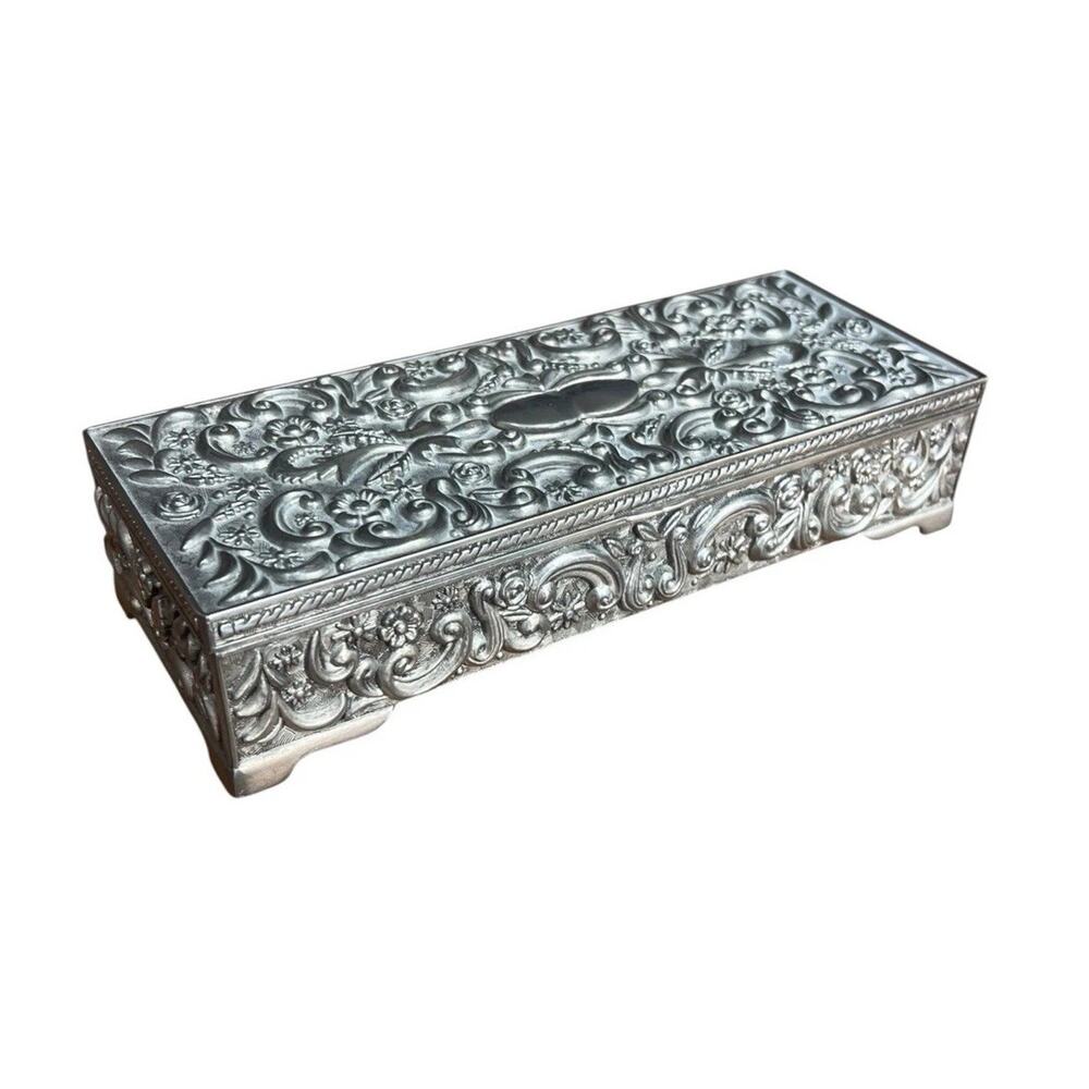 VINTAGE - GODINGER 1992 SILVER PLATED RECTANGULAR JEWELRY BOX WITH SOFT LINING